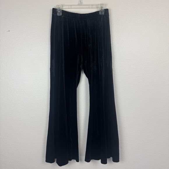 Umgee Velvet Stretch Wide Leg Flare Pants Pull On Elastic Waist Black Large - Picture 1 of 14
